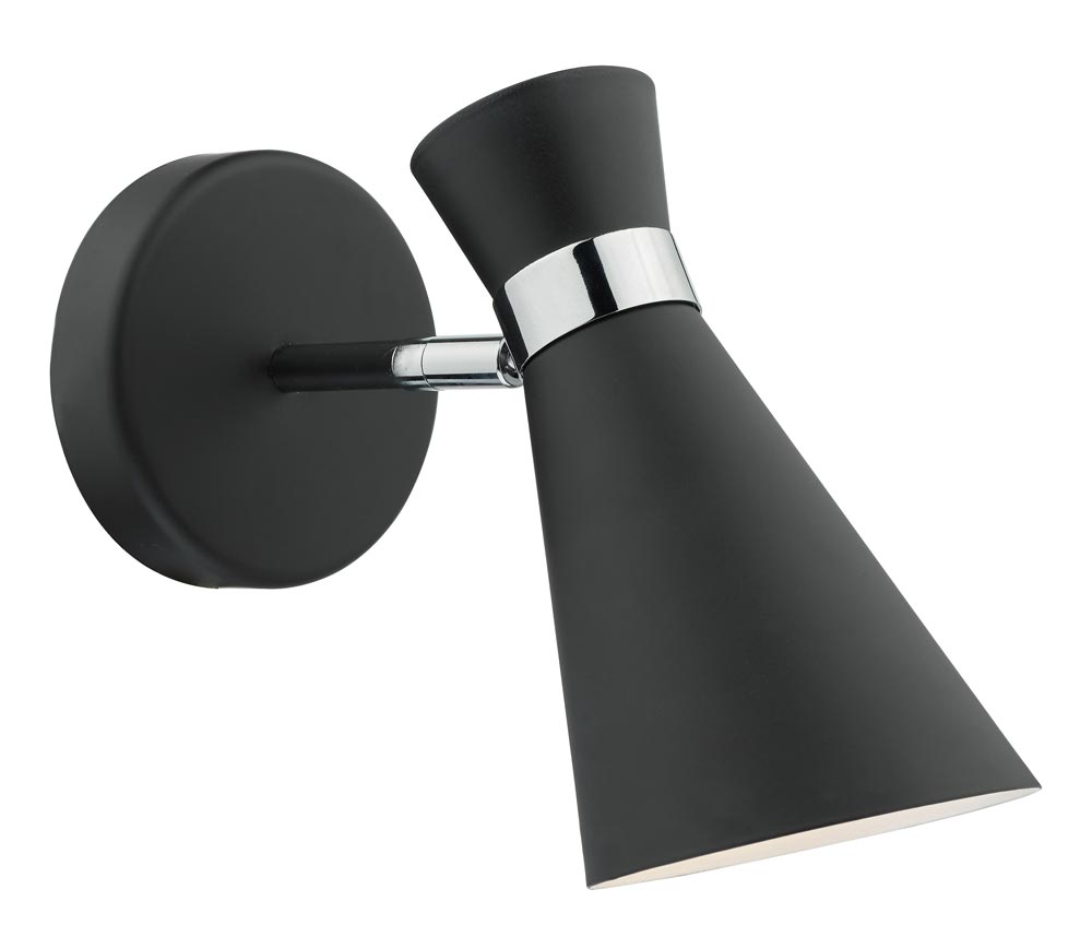 Dar Ashworth Switched 1 Lamp Wall Spot Light Matt Black Chrome Detail