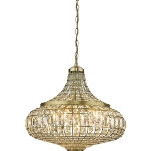 Dar Asmara 6 Lamp Crystal Pendant Ceiling Light Antique Brass