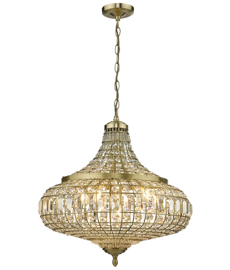 Dar Asmara 6 Lamp Crystal Pendant Ceiling Light Antique Brass