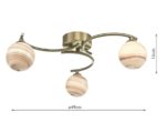 Dar Atiya 3 Arm Flush Low Ceiling Light Antique Brass Planet Art Glass