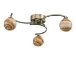 Dar Atiya 3 Arm Flush Low Ceiling Light Antique Brass Planet Art Glass