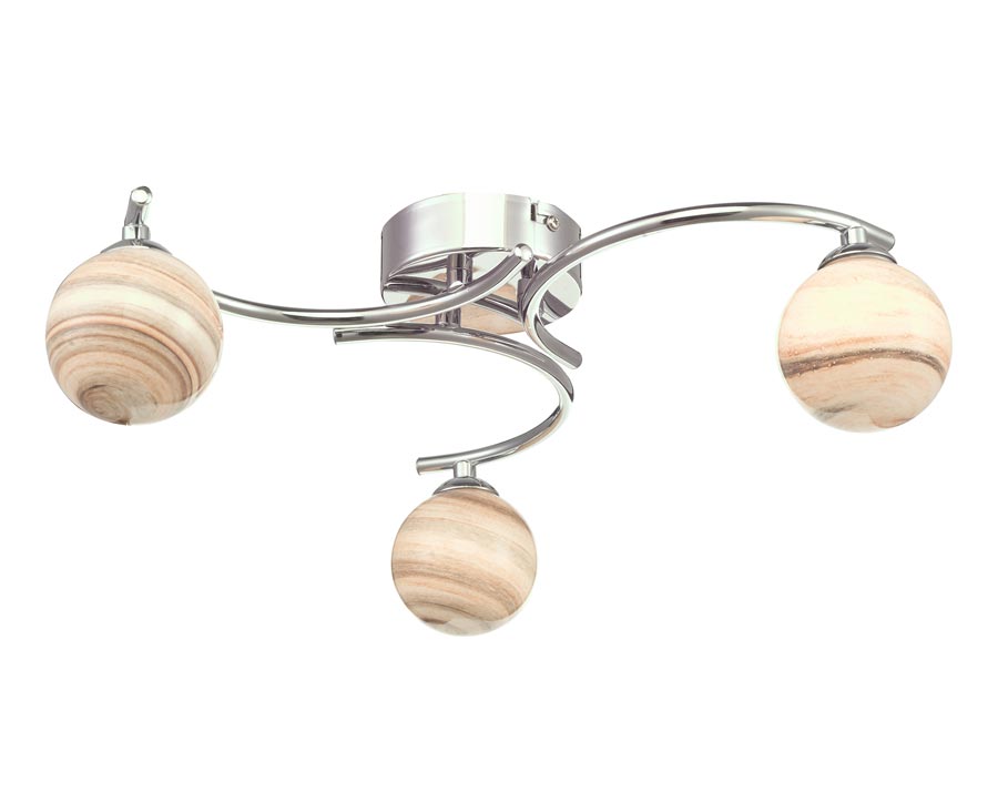 Dar Atiya 3 Arm Flush Low Ceiling Light Chrome Planet Art Glass Globes