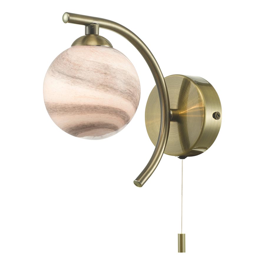 Dar Atiya Switched Single Wall Light Antique Brass Planet Art Glass