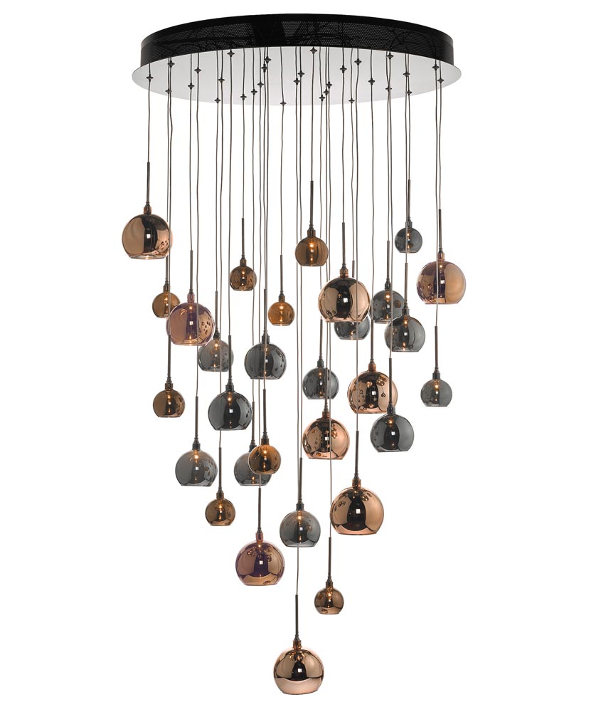 Dar Aurelia Large 3m Drop 30 Light Cluster Pendant Copper & Bronze Glass