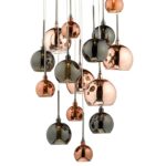 Dar Aurelia Long Drop 15 Light Cluster Pendant Copper & Bronze Glass