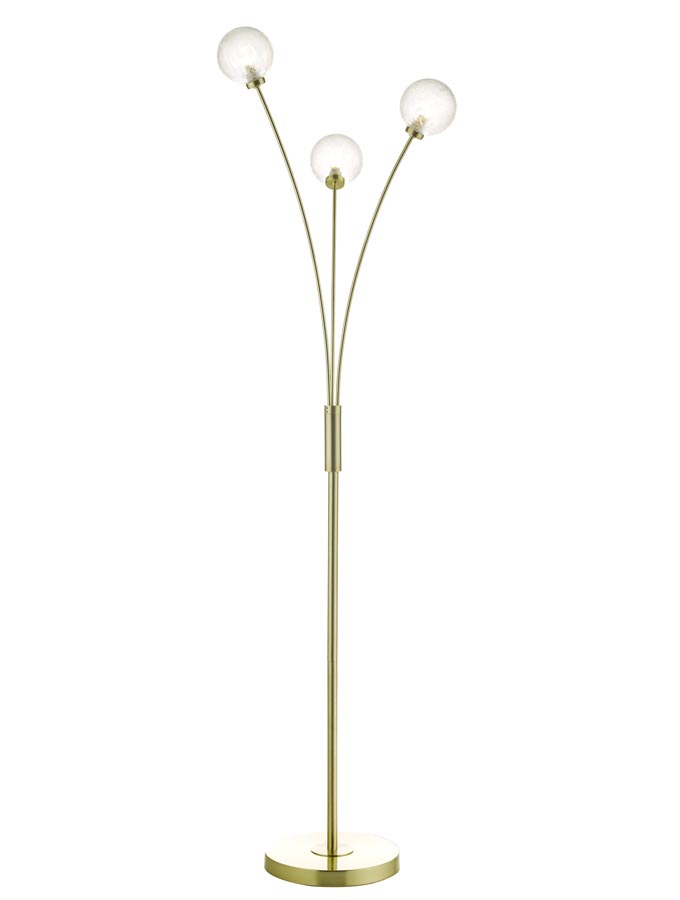 Dar Avari Modern 3 Light Floor Lamp Satin Brass Glue Chip Glass