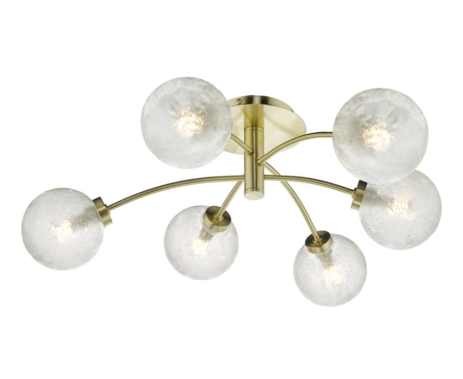 Dar Avari 6 Light Semi Flush Low Ceiling Light Satin Brass