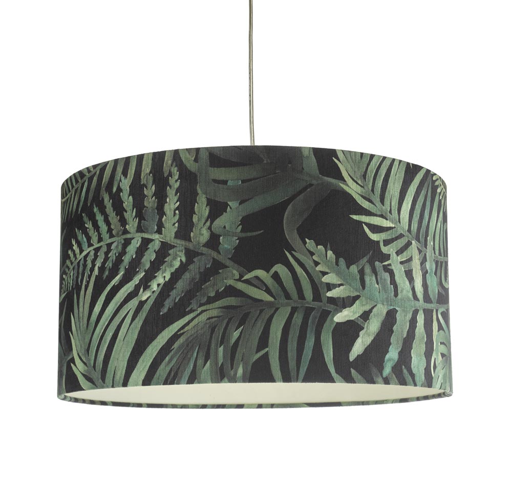 Dar Bamboo Small Easy Fit Drum Ceiling Lamp Shade Green Leaf Print