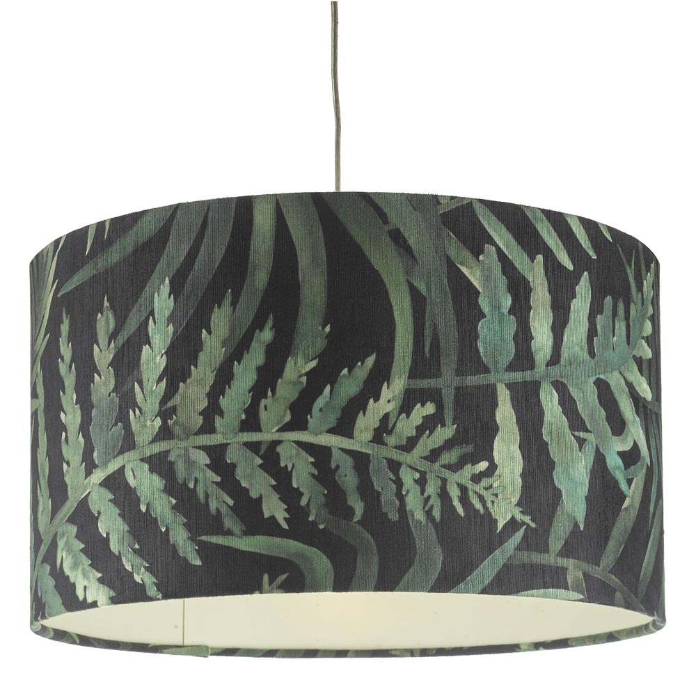Dar Bamboo Large Easy Fit Drum Ceiling Lamp Shade Green Leaf Print