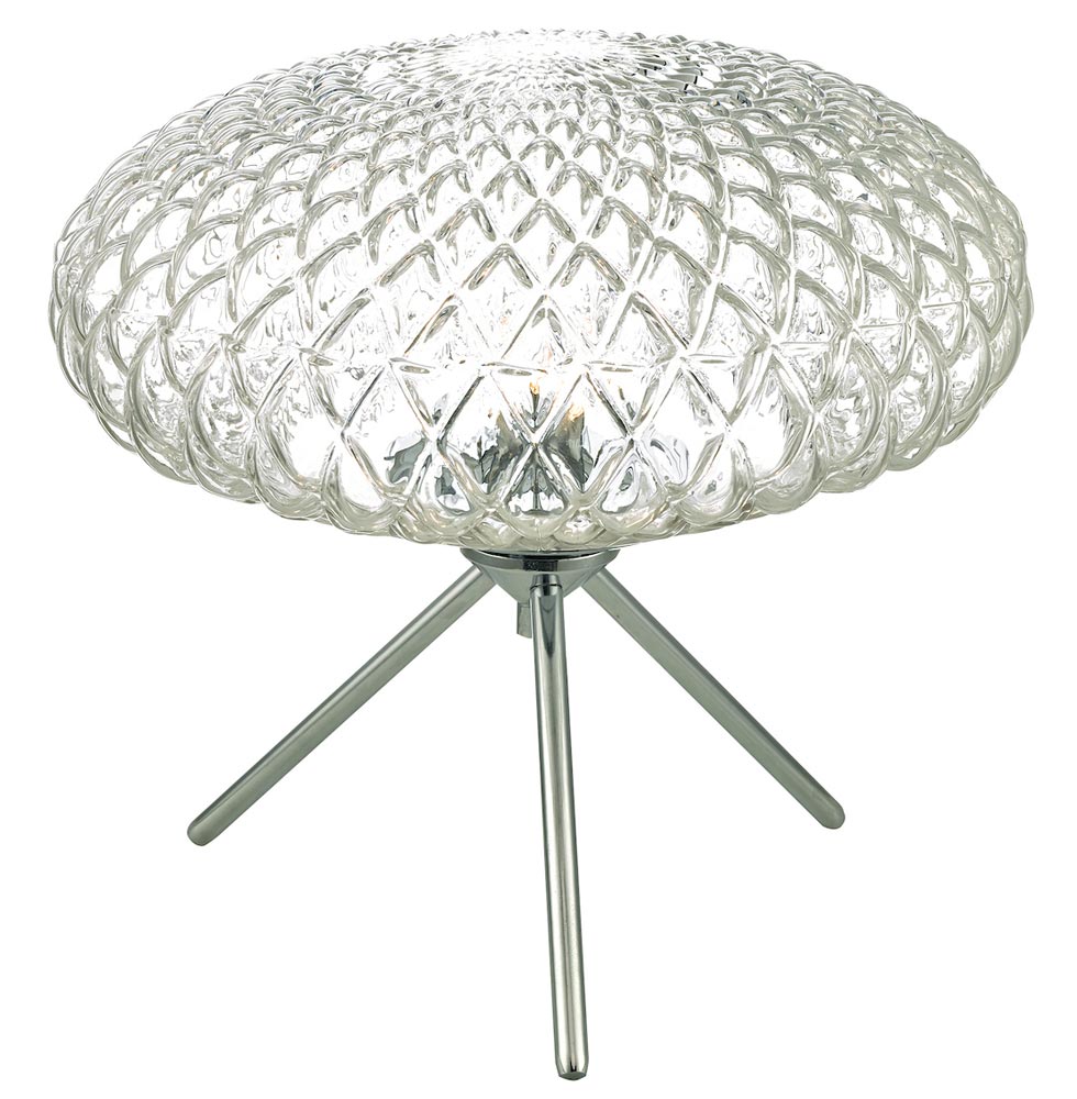 Dar Bibiana Large 1 Light Tripod Table Lamp Chrome Textured Clear Glass