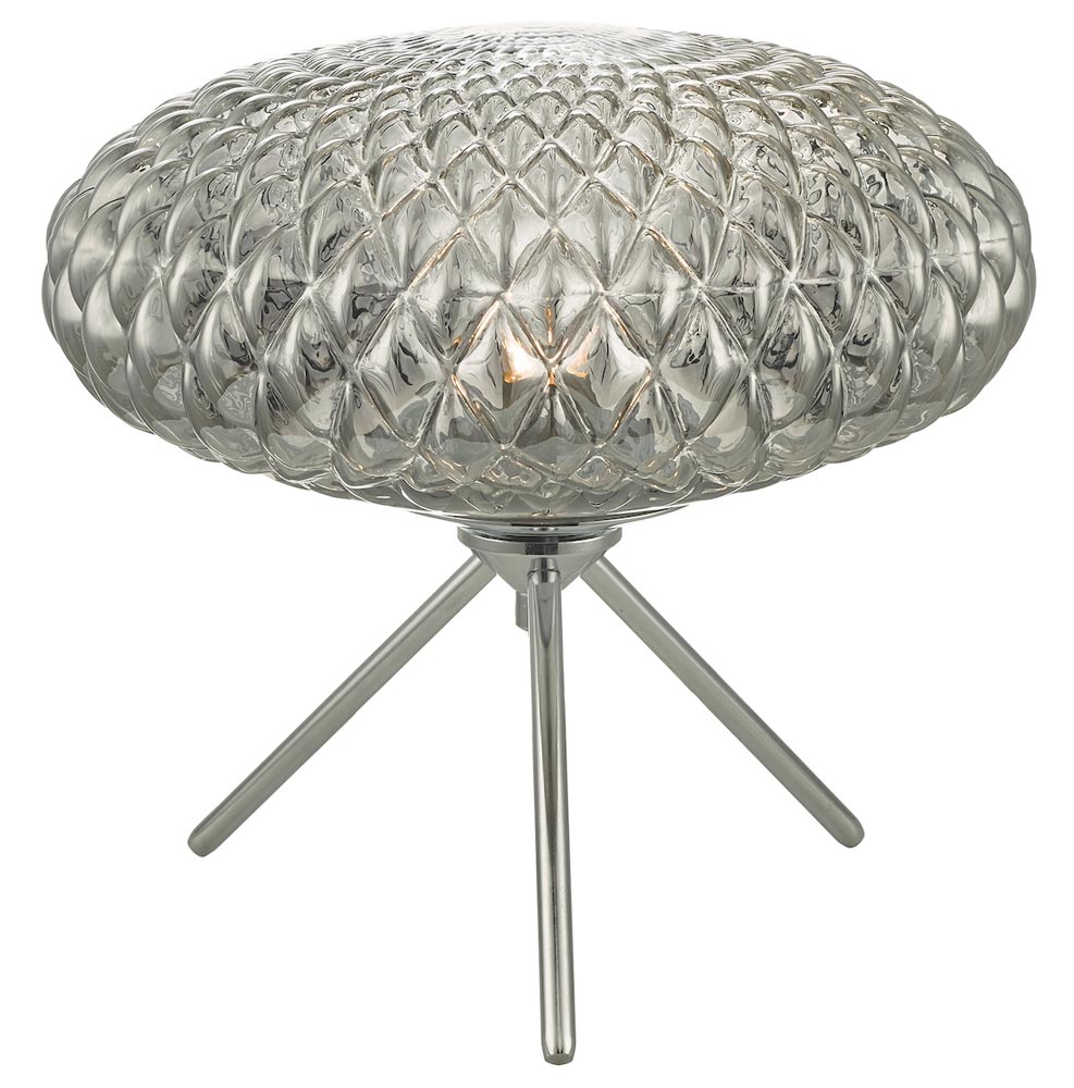 Dar Bibiana Large Tripod Table Lamp Chrome Textured Smoked Glass