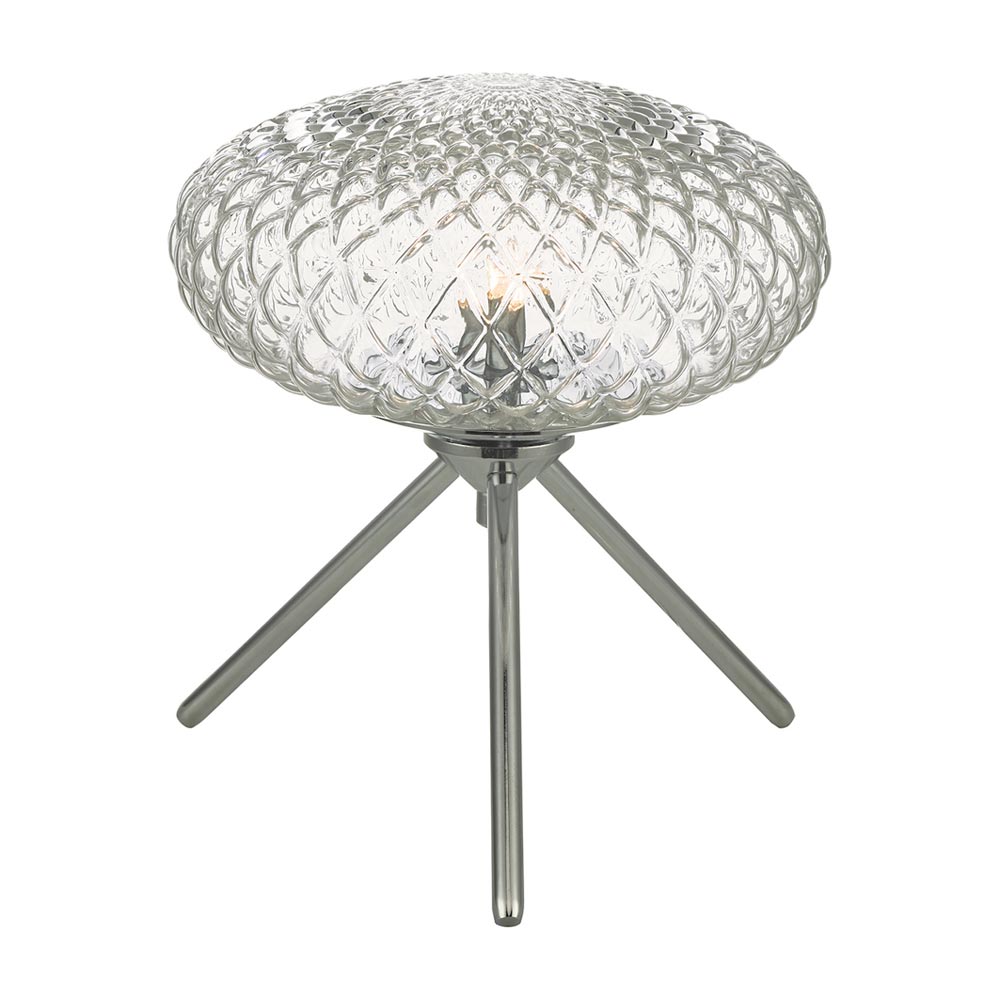 Dar Bibiana Small 1 Light Tripod Table Lamp Chrome Textured Clear Glass