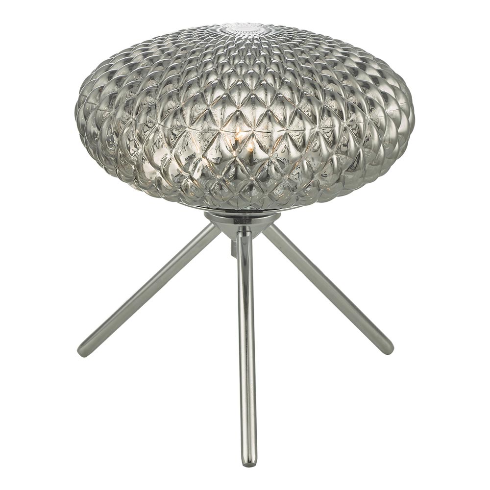 Dar Bibiana Small Tripod Table Lamp Chrome Textured Smoked Glass