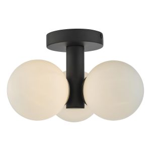 Dar Blake 3 light bathroom ceiling light in matt black with opal white glass main image