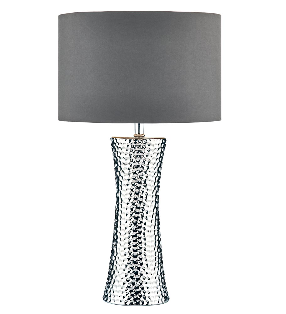 Dar Bokara Tall 1 Light Ceramic Table Lamp Hammered Silver Grey Shade