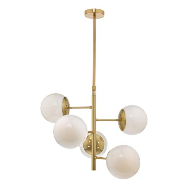 Bombazine telescopic 5 light pendant in natural solid brass main image