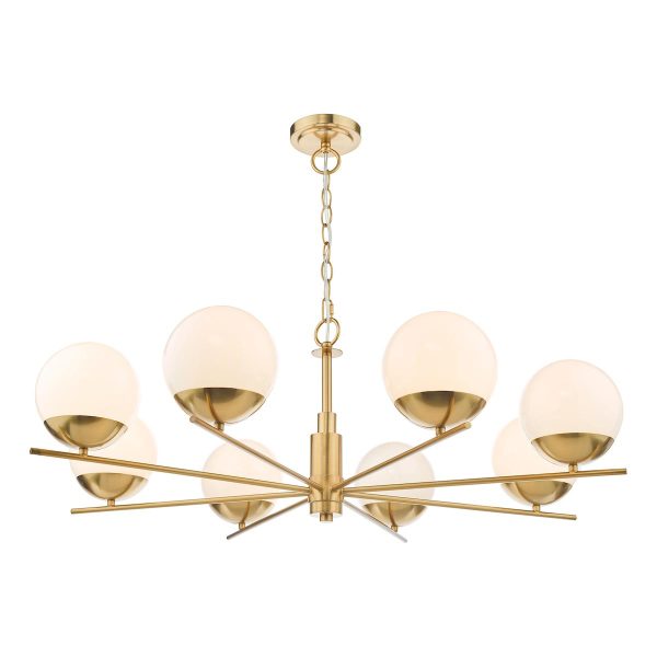 Dar Bombazine 8 light chandelier in natural solid brass