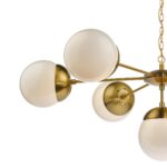 Dar Bombazine 7 Light Chandelier Natural Solid Brass Opal Glass Globes