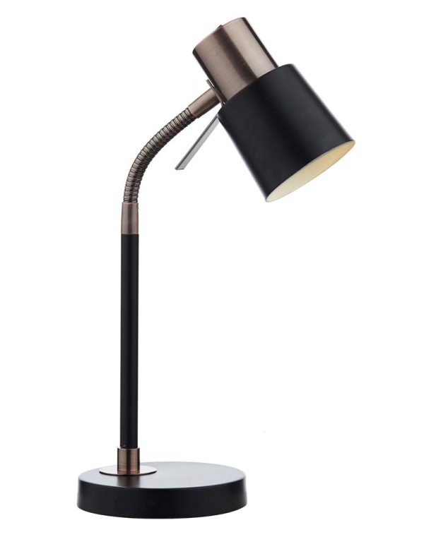 Dar Bond Flexible 1 Light Desk Lamp Matt Black With Copper Detail