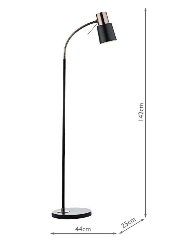 Dar Bond Flexible 1 Light Floor Reading Lamp Matt Black Copper Detail