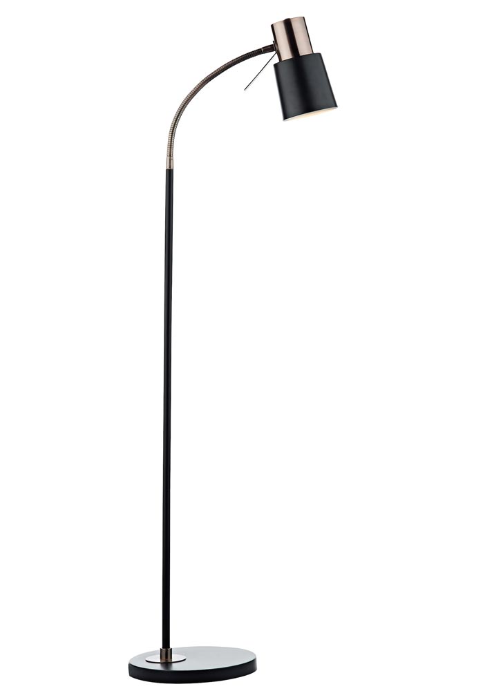 Dar Bond Flexible 1 Light Floor Reading Lamp Matt Black Copper Detail