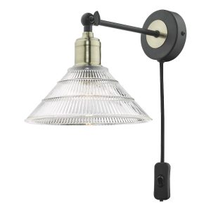 Dar Boyd plug in industrial style wall light with prismatic glass main image