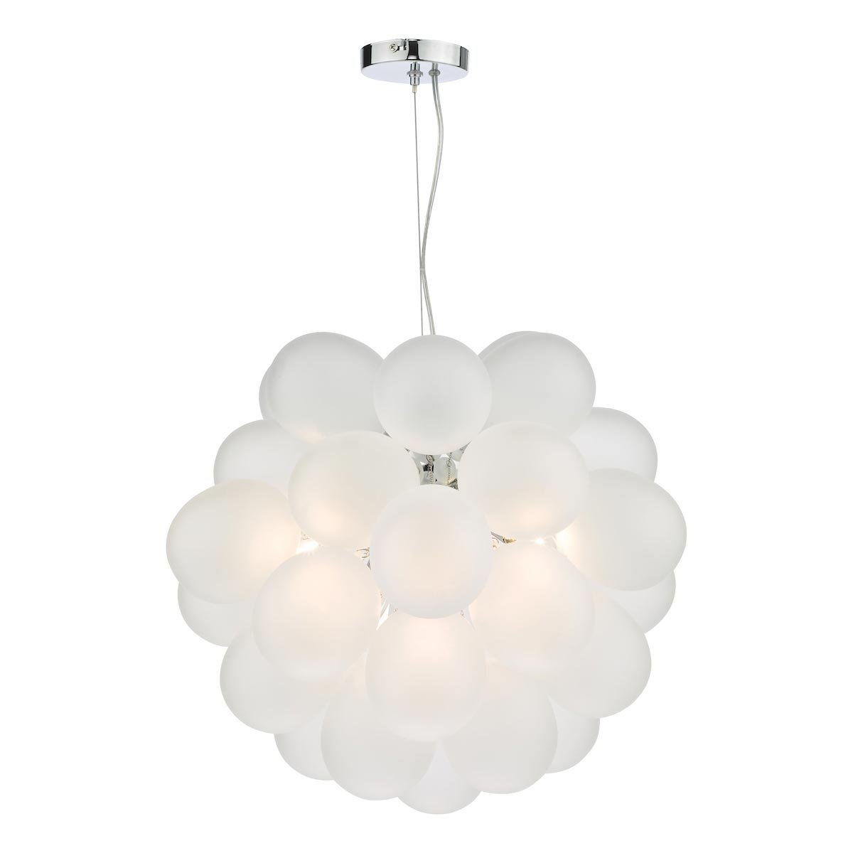 Dar Bubbles Modern 6 Light Pendant Polished Chrome Frosted Glass