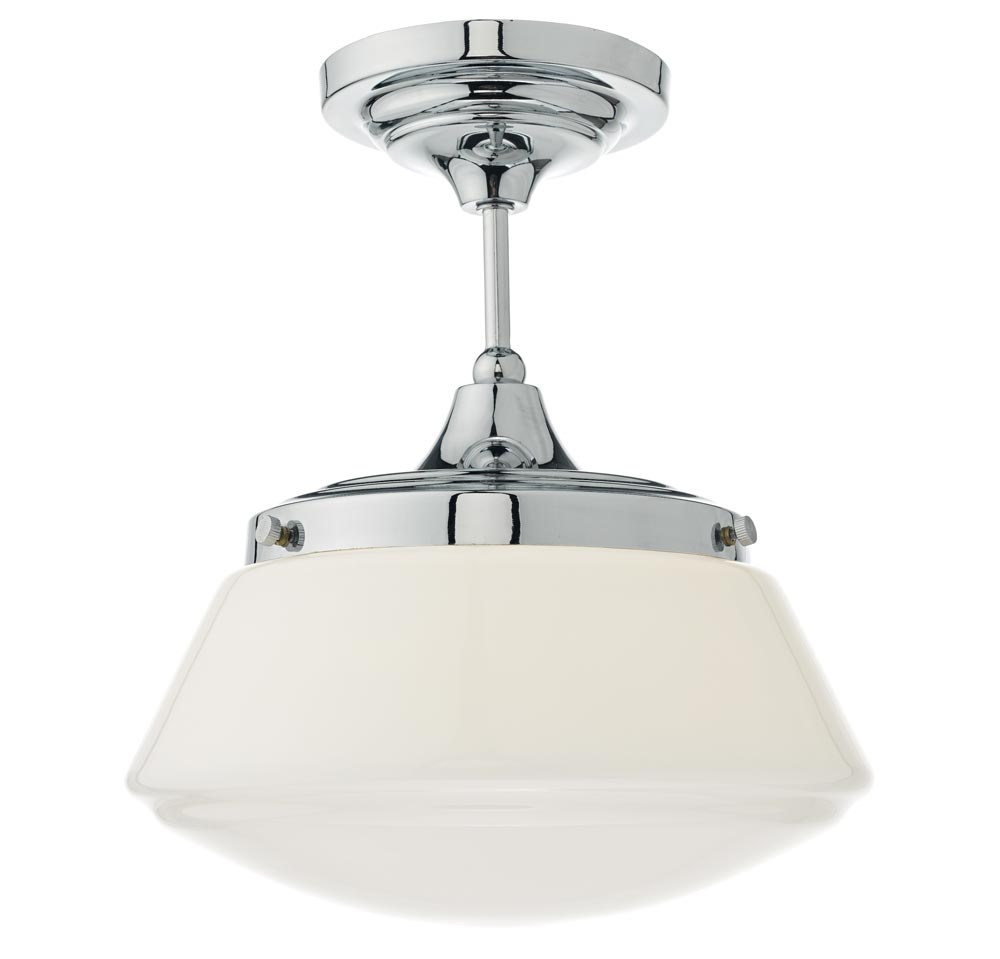 Dar Caden Semi Flush Bathroom Ceiling Light Opal White Glass Chrome