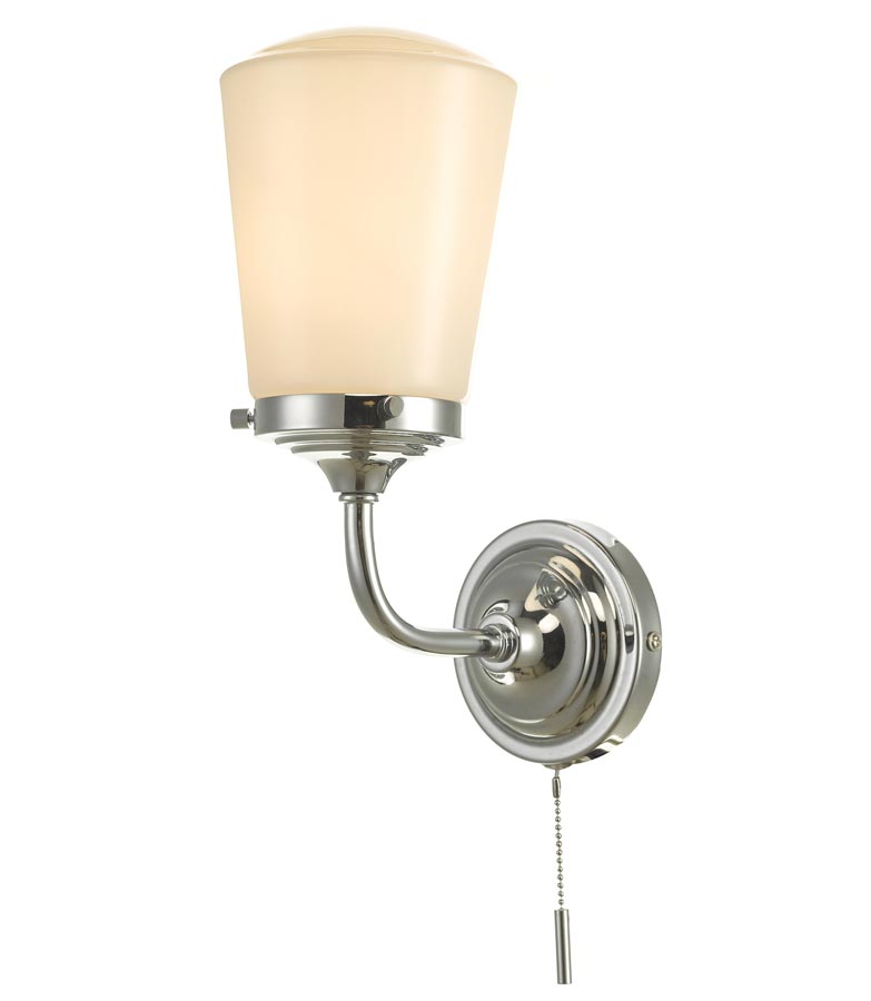 Dar Caden 1920s Style Switched Bathroom Wall Light Opal Glass Chrome