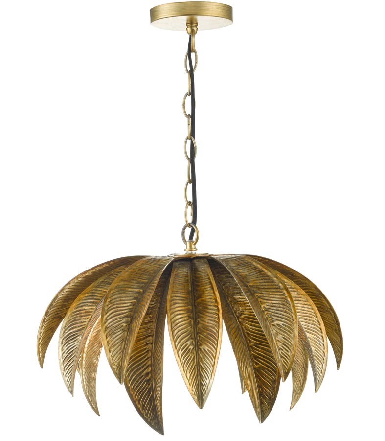 Dar Cara Single Bulb Palm Leaf Pendant Ceiling Light Antique Gold