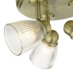 Dar Cedric Retro Bathroom Ceiling 3 Light Antique Brass Ribbed Glass