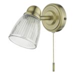 Dar Cedric Retro Bathroom Wall Light Switch Antique Brass Ribbed Glass