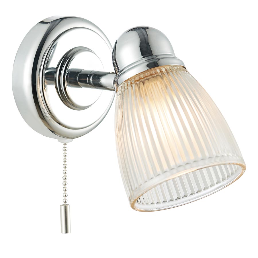 Dar Cedric Retro Switched Bathroom Wall Light Chrome Ribbed Glass