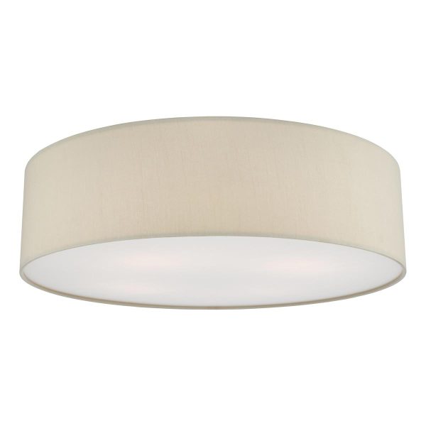 Dar Cierro Modern Medium 4 Lamp Flush Low Ceiling Light Taupe Fabric