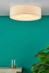 Dar Cierro Modern Medium 4 Lamp Flush Low Ceiling Light Taupe Fabric