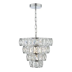 Dar Cerys small 1 light tiered crystal ceiling pendant in polished chrome main image