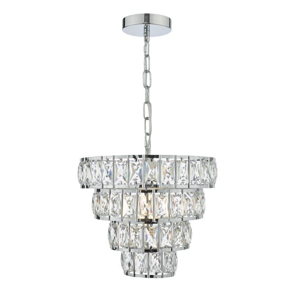 Dar Cerys small 1 light tiered crystal ceiling pendant in polished chrome main image