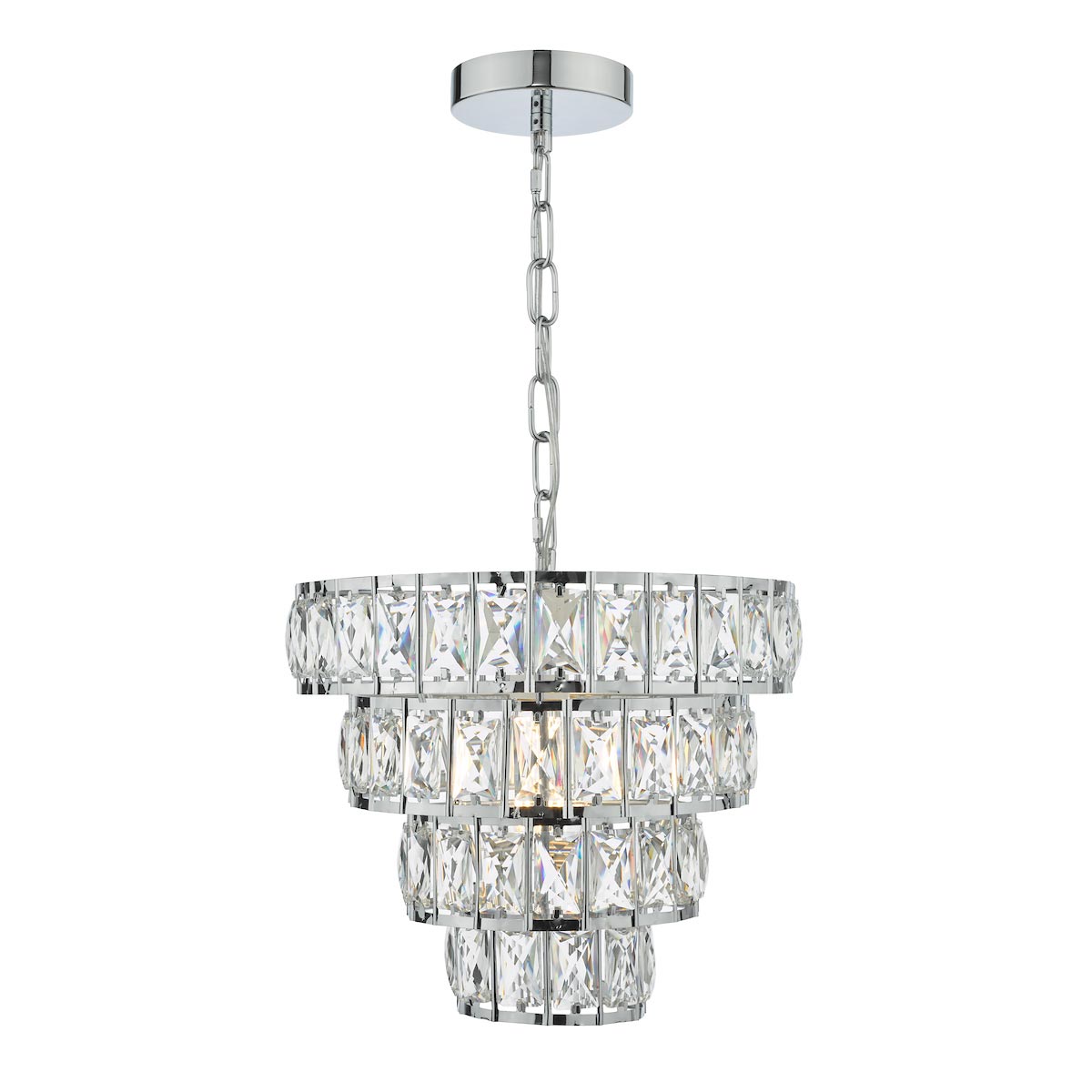 Dar Cerys Small 1 Light Tiered Crystal Ceiling Pendant Polished Chrome
