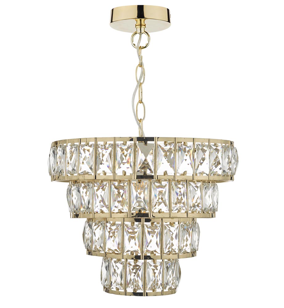 Dar Cerys Small 1 Light Tiered Crystal Ceiling Pendant Polished Gold
