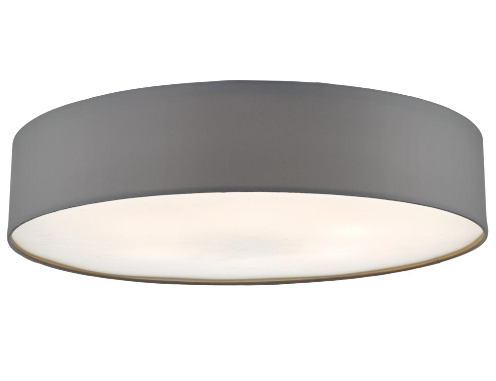 Dar Cierro Modern Large 6 Lamp Flush Low Ceiling Light Grey Fabric