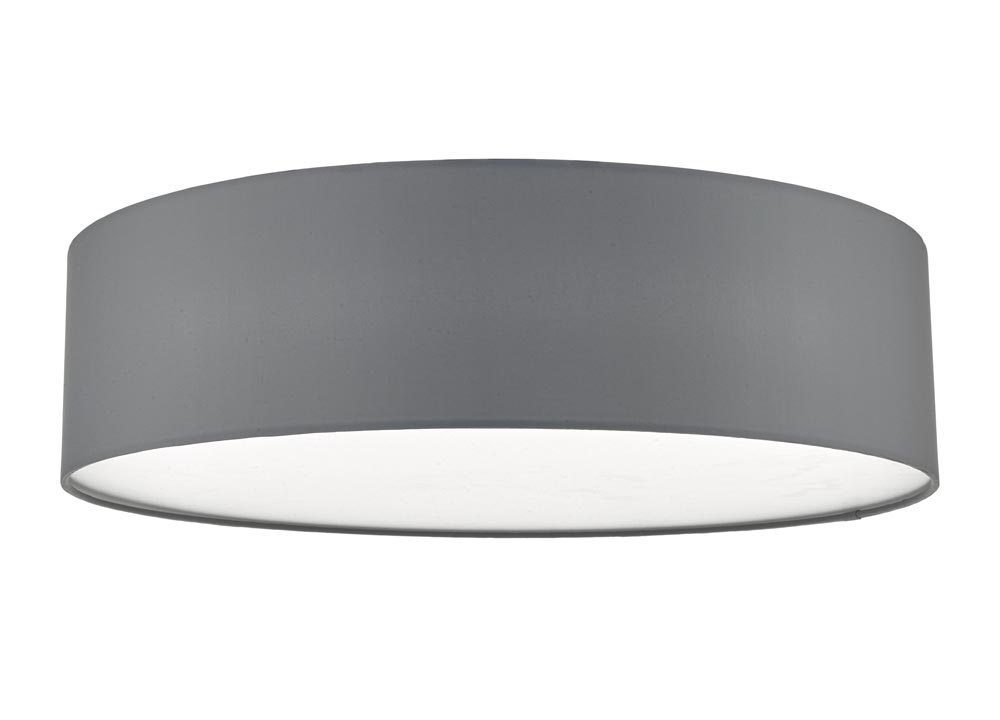 Dar Cierro Modern Medium 4 Lamp Flush Low Ceiling Light Grey Fabric