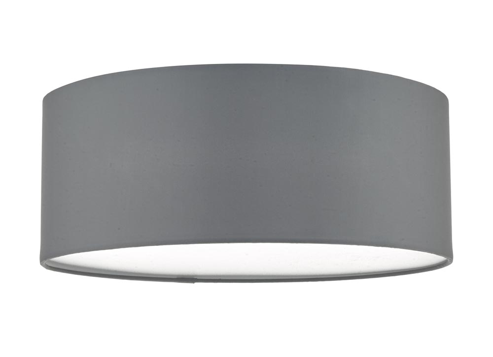 Dar Cierro Modern Small 3 Lamp Flush Low Ceiling Light Grey Fabric