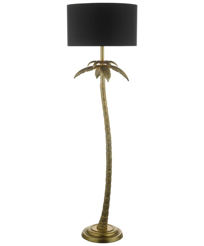 Dar Coco Palm Tree Floor Lamp Standard Antique Gold Black Shade
