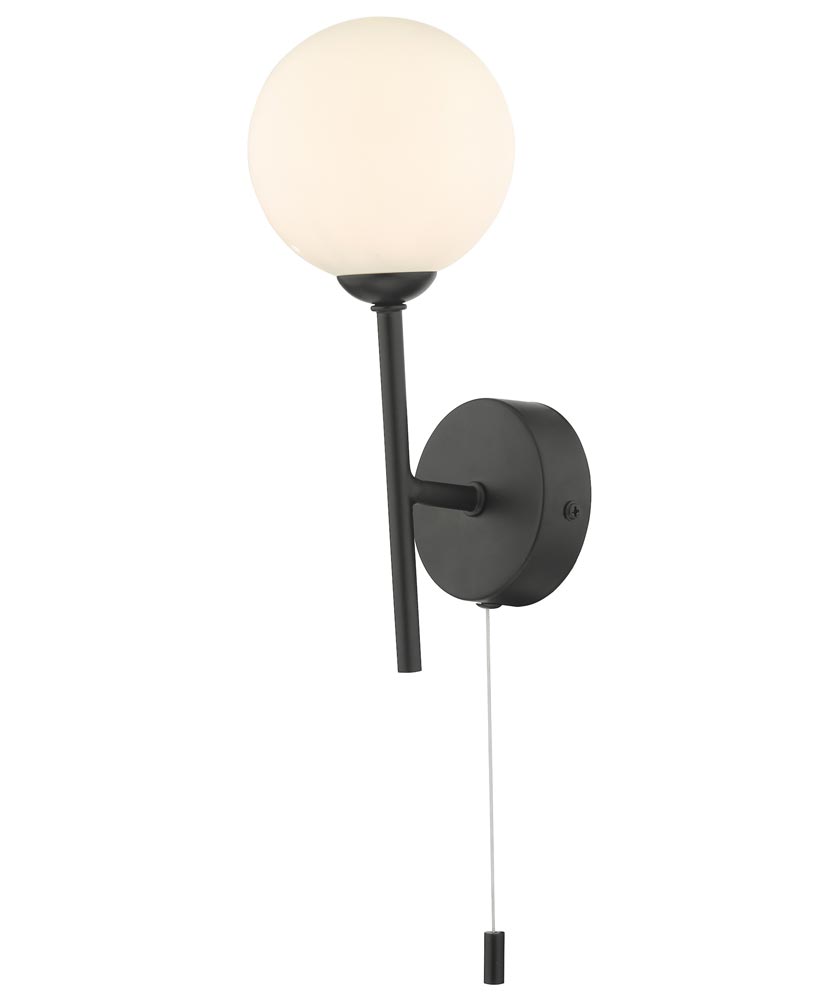 Dar Cohen Single Switched Wall Light Matt Black Opal Glass