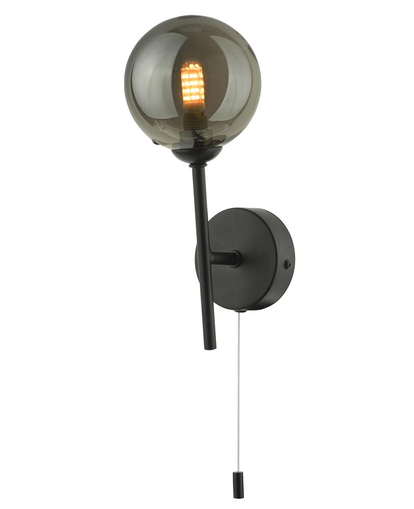 Dar Cohen Single Switched Wall Light Matt Black Smoked Glass