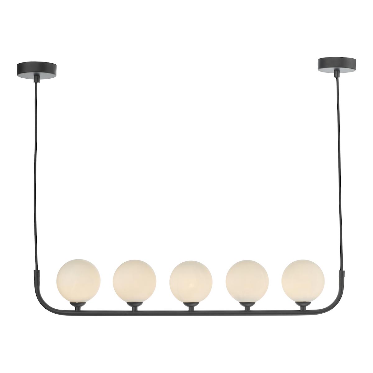 Dar Cradle 5 Light Bar Ceiling Pendant Matt Black Opal White Glass