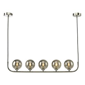 Dar Cradle 5 light bar pendant in chrome with smoked glass globes main image