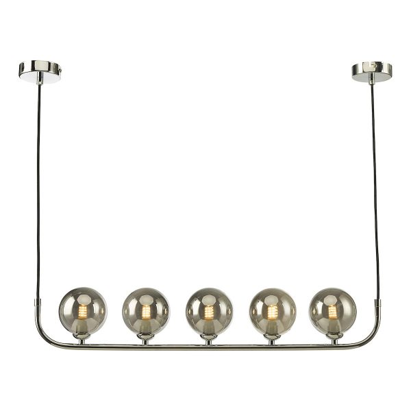 Dar Cradle 5 light bar pendant in chrome with smoked glass globes main image