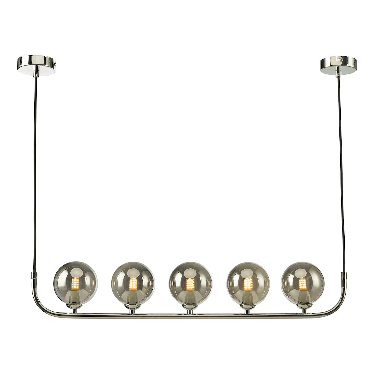 Dar Cradle 5 Light Bar Ceiling Pendant Polished Chrome Smoked Glass