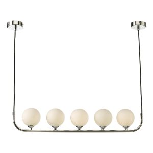 Dar Cradle 5 light bar pendant in chrome with opal glass globes main image